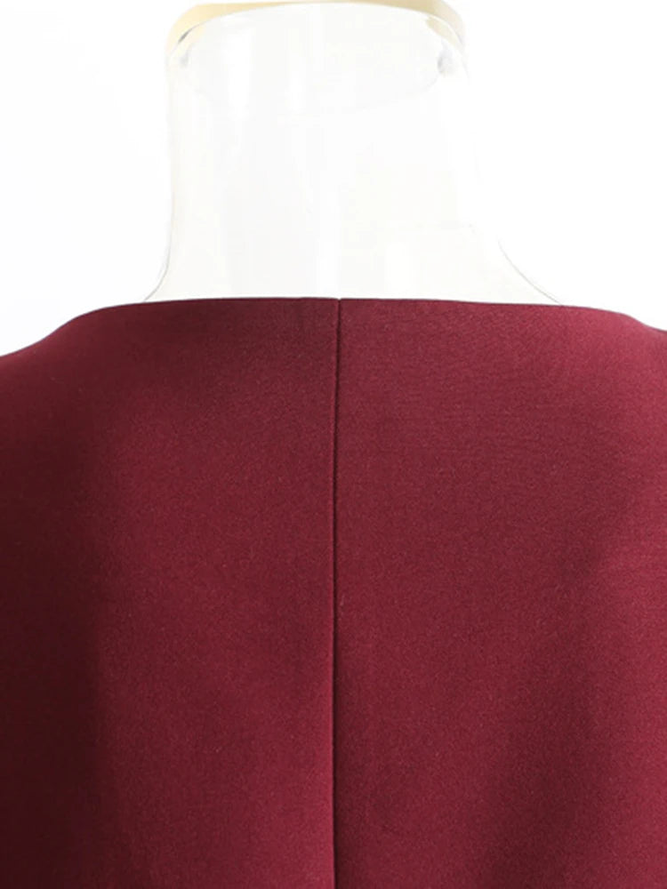 [EAM] Women Wine Red Topstitched Big Size Elegant Blazer New V-neck Long Sleeve Jacket Fashion Tide Spring Autumn 2026 1DH7919