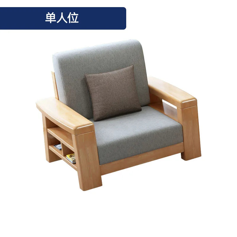 Nordic solid wood three-person sofa, modern simple fabric, small apartment concubine coffee table combination furniture