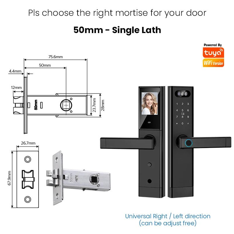 Facial Recognition Video call Automatic Door Lock TUYA Front Door Fingerprint Smart Lock Digit Camera Visible Inner Screen