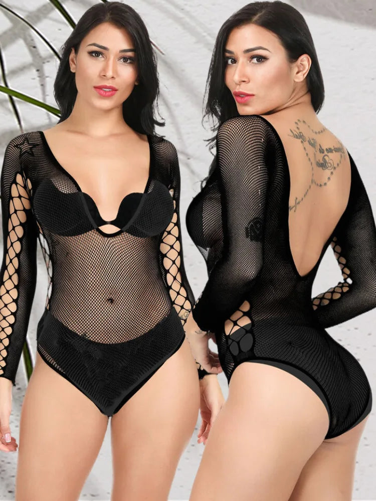 Transparent Fishnet Net Body Suit Sexy Women's Underwear Hot Mesh Costume Hollow See Through Tights Lingerie Erotic Sex Set