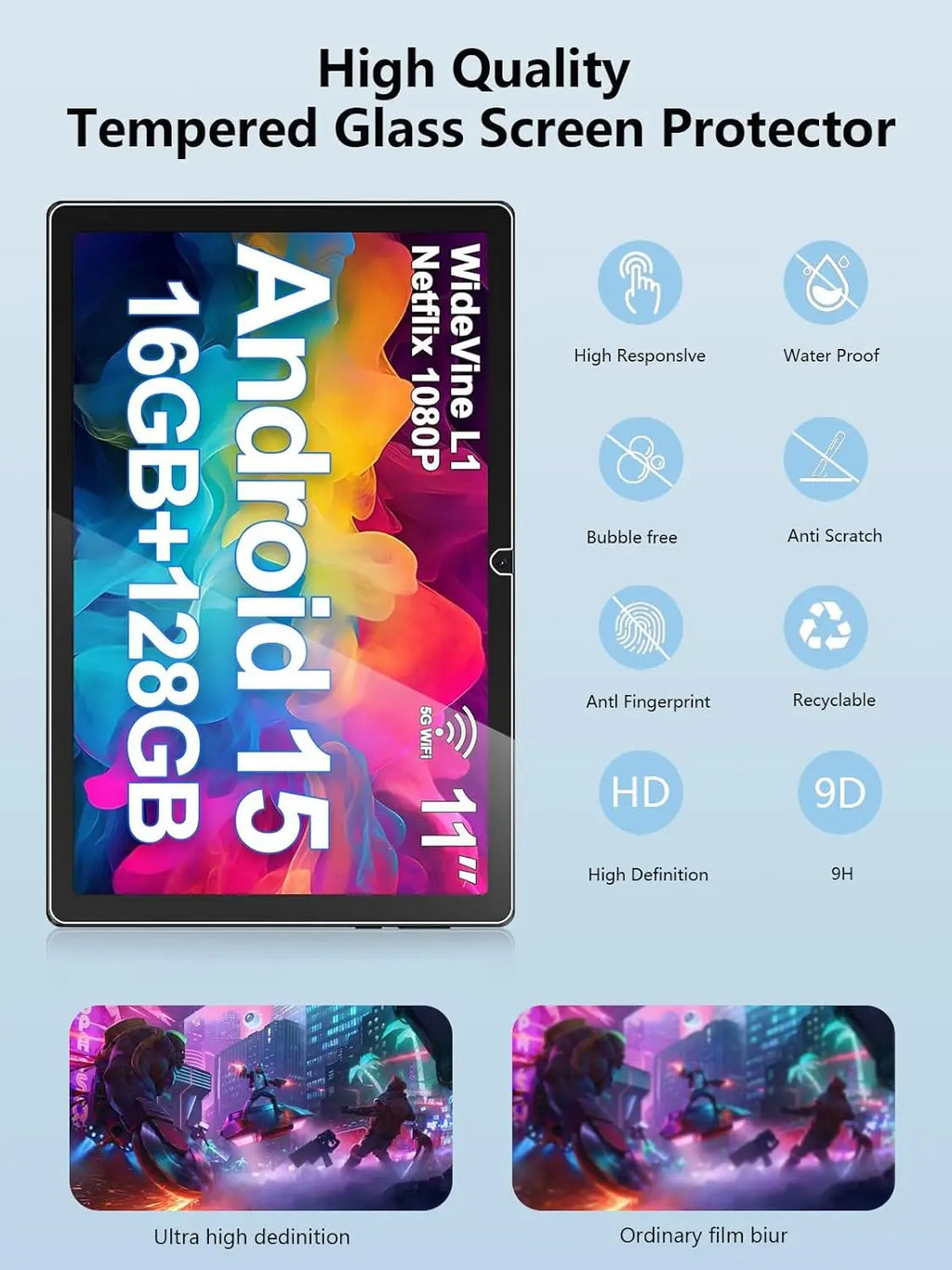 Screen Protector for Doogee U11 / U11 Pro (11.0") 2025 Tempered Glass Film 9H Scratch-Resistant Anti Fingerprints HD No Bubbles