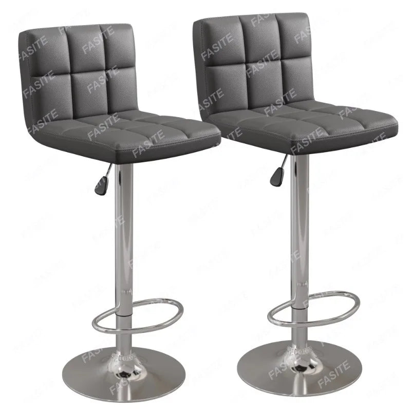 Nordic Modern Square PU Leather Swivel Adjustable Bar Stool, Set Of 2, Bar Stool For Kitchen Counter,Gray