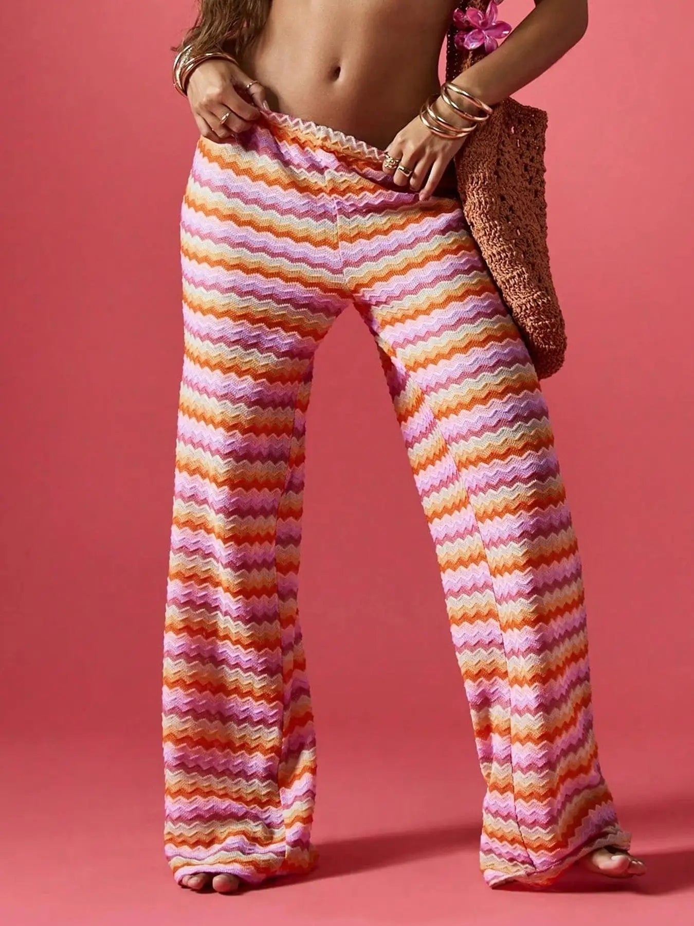 Casual Women Pants Loose Wide Legs Trouser Women's Clothing Home Clothes Homewear Striped Contrast Comfortable All-match Trendy