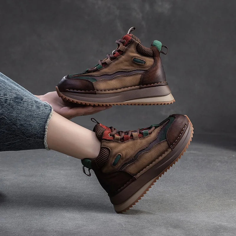 DRKANOL 2026 Women Boots Autumn Winter Mixed Colors Genuine Cow Leather Warm Ankle Boots Ladies High Top Casual Sneakers Shoes