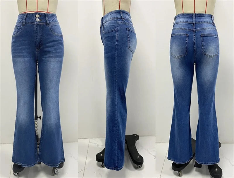 2025 Vintage Mid Waist Washed Stretch Jeans Women New Micro Flared Trousers Casual Commuter Female Denim Pants Trend Streetwear