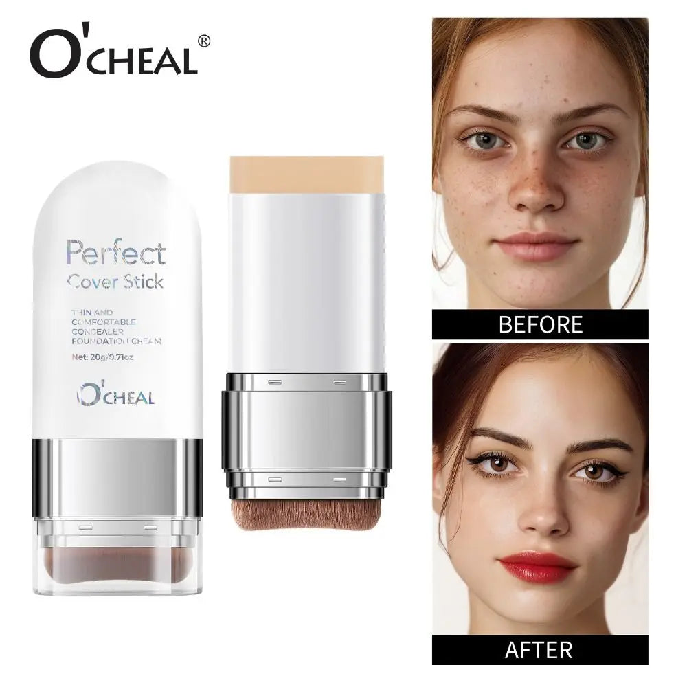 Thin and Comfortable Perfect Cover Stick Waterproof Instant Natural Concealer Foundation Stick Long-lasting with Brush