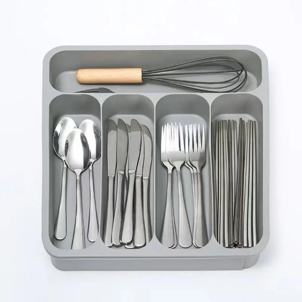 Plastic Cutlery Drawer Organizer 6-Slot Save Space Flatware Storage Divider Adjustable Dustproof Expandable Utensil Tray Kitchen
