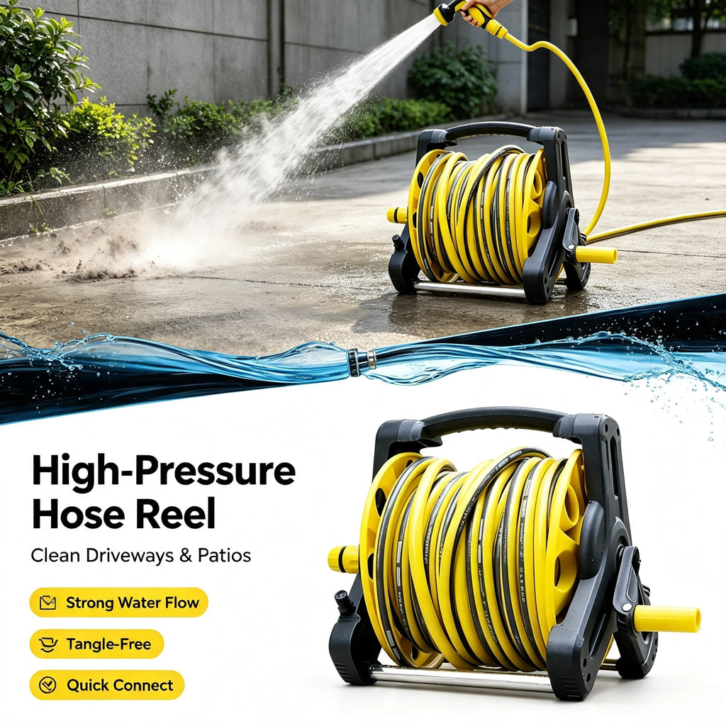 Garden Water Hose Reel Kit Equipped with High‑Pressure Water Gun for Car Cleaning Lawn Irrigation Outdoor Watering Work