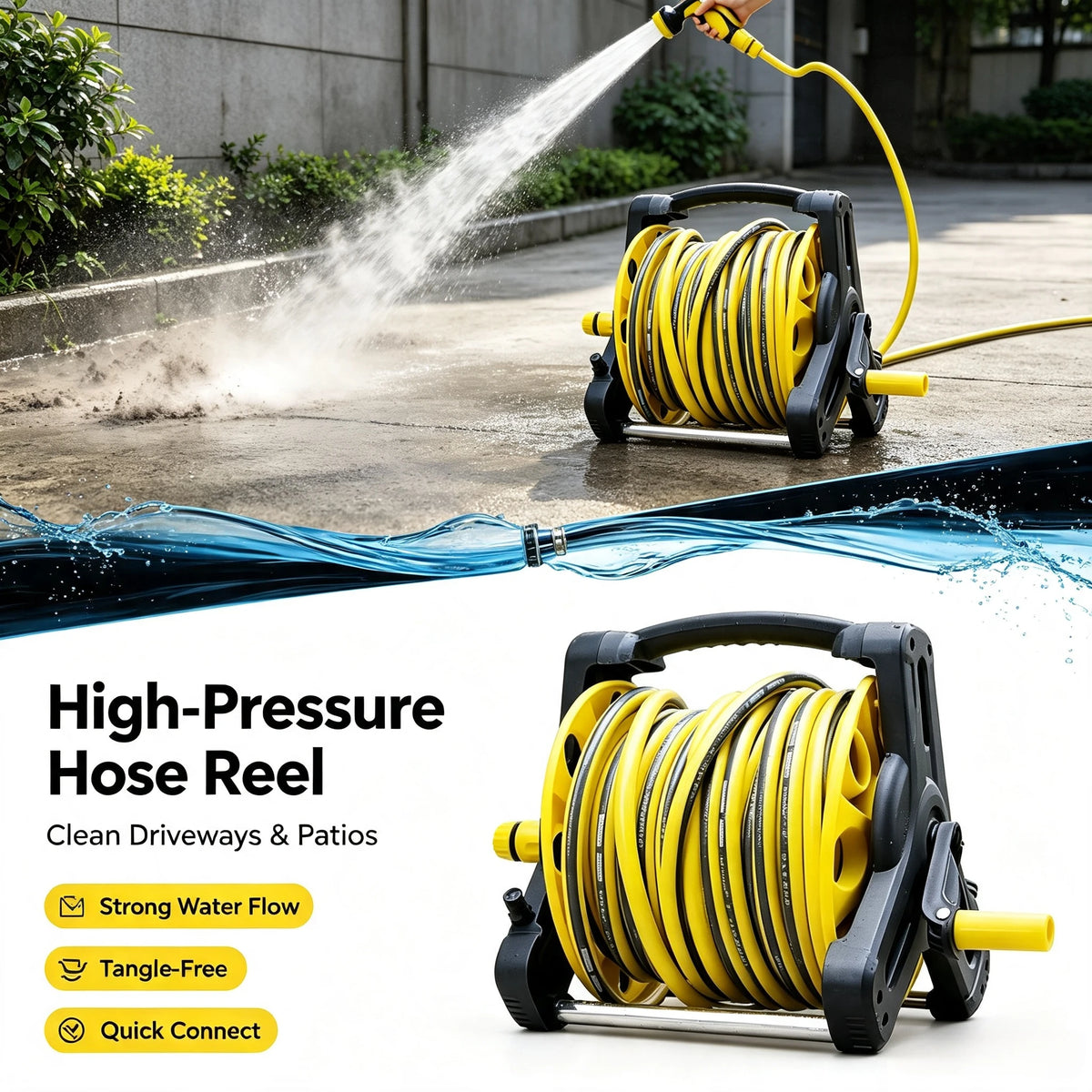 Garden Water Hose Reel Kit Equipped with High‑Pressure Water Gun for Car Cleaning Lawn Irrigation Outdoor Watering Work