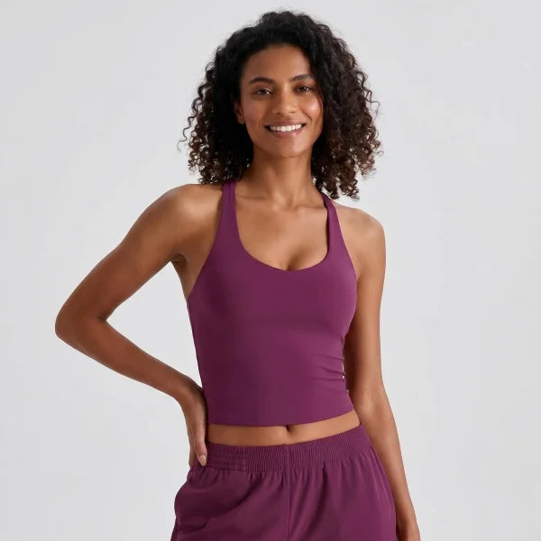 Longline Yoga Tank Top with Built in Bra Women Quick Dry Gym Camisole Workout Shirts Soft Slim Fit Sports Vest Athleisure