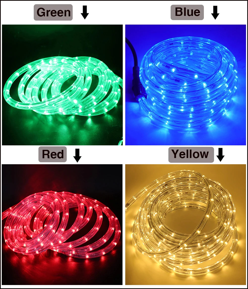 EU 220V LED Rope Tube String Fairy Lights 360 Degree Ligthing Waterproof Outdoor Garden Lamp Rainbow Led Strip