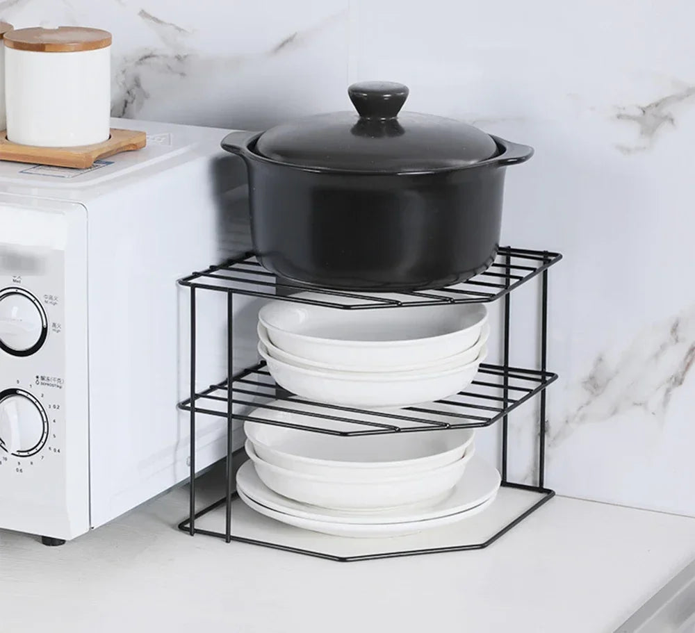 Kitchen Seasoning Corner Rack Pot Dish Food Sundries Organizer Rack Non Punching Portable Storage Table Kitchen Bathroom Holder