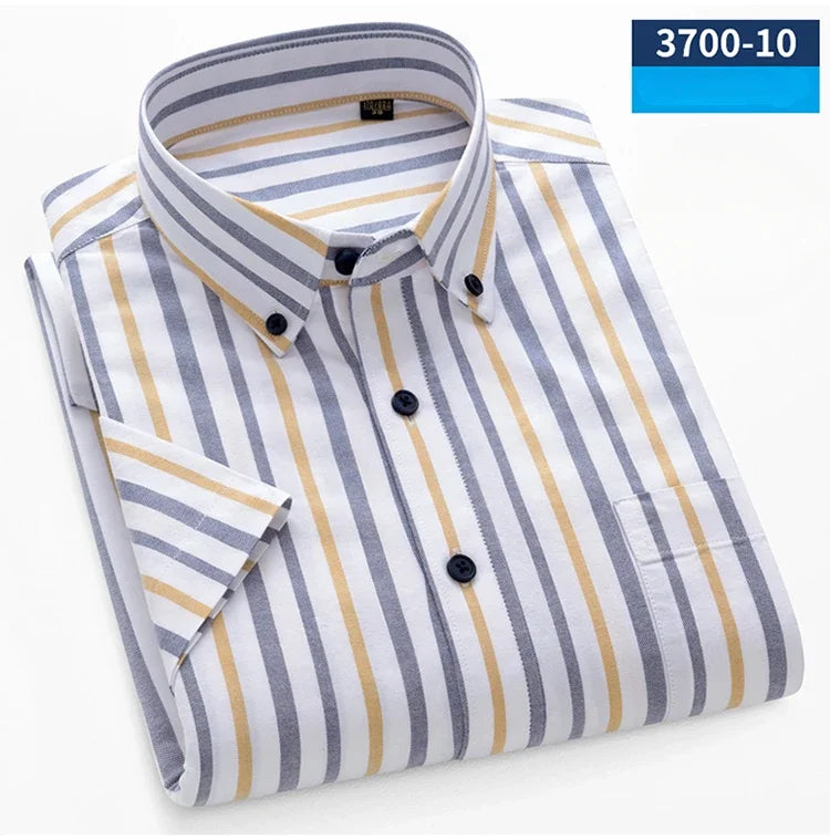 New In Shirt Summer 100%Cotton Short Sleeve Shirts for Men Slim Fit Formal Plain Shirt Designer Plaid Korean Popular Clothes