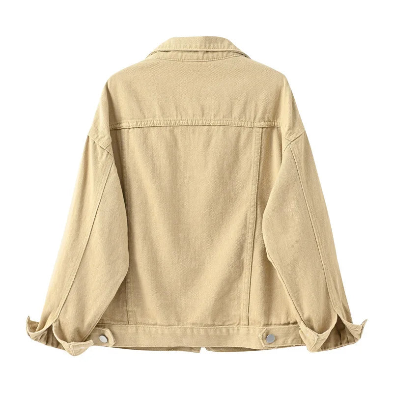 Pink Denim Jacket Women's Spring Autumn Single-breasted Lapel Coat Fashion Green Black Red Blue Outerwear Female Jean Overcoat