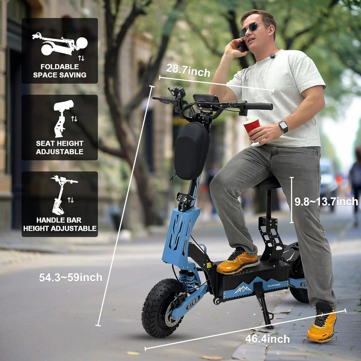 5600W Adult Electric Scooter Dual Motor Top Speed Sport Folding E-Scooter with Detachable Seat