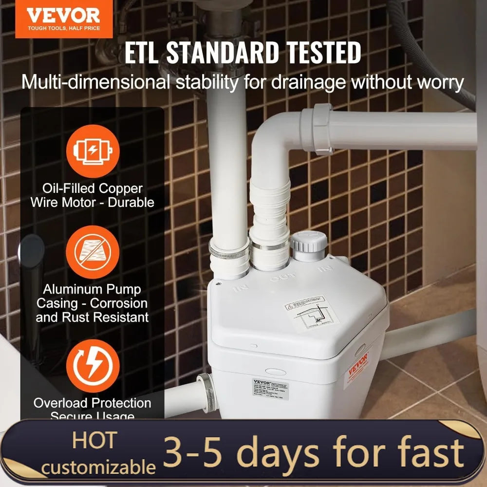 1/3 HP 120V 1750 GPH Sump Pump System, 18 ft Head, Under-Sink Drain Pump for Laundry/Basement, White