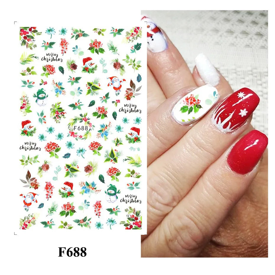 Autumn and Winter Blue Landscape Lines Flowers Birds Butterfly 3D Stickers Nail Art Decals Nail Parts Christmas Nail Stickers