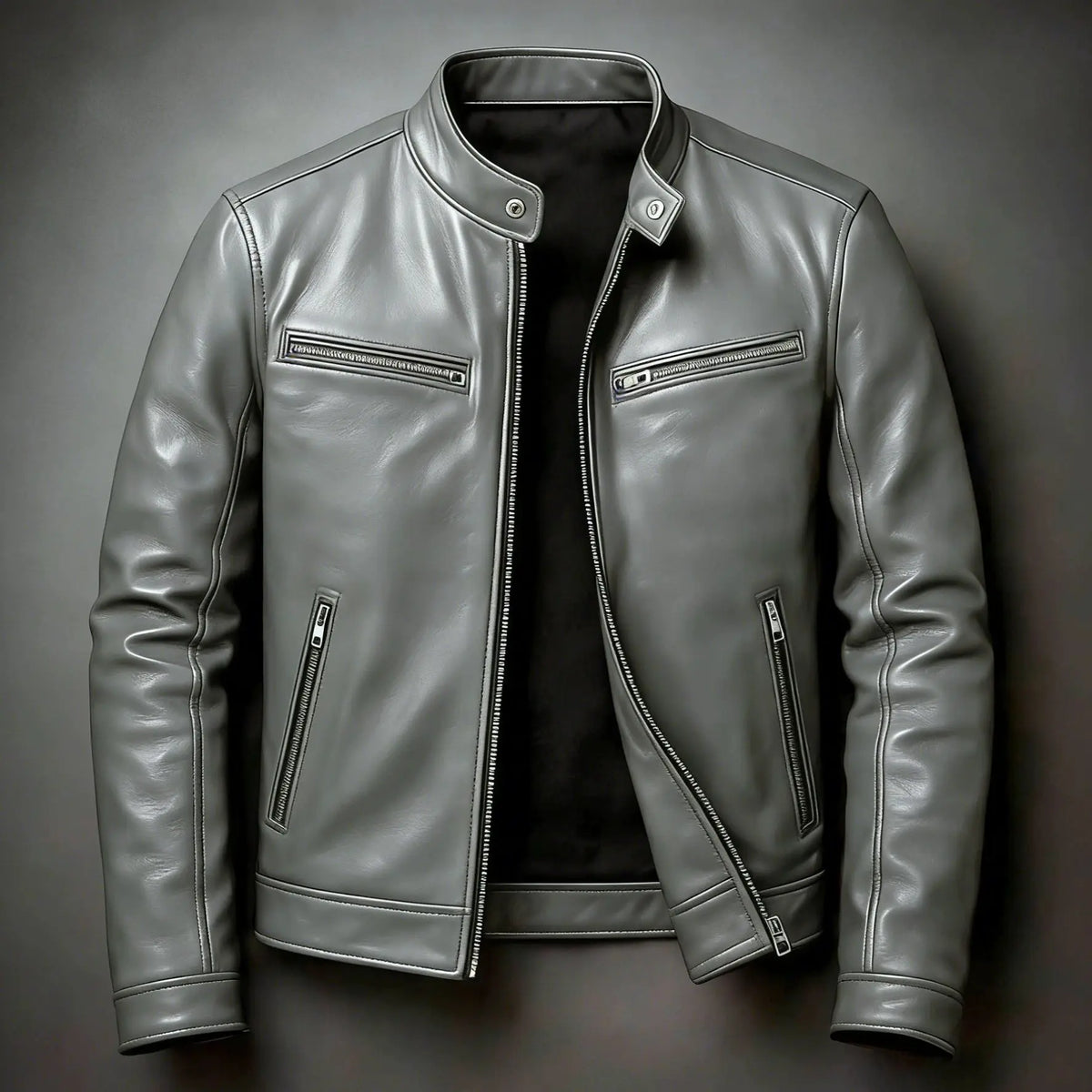 Mens Locomotive PU Leather Coat Mens Stand Collar Outdoor Handsome Leather Jacket Slim Punk Pilot Jacket Korean Trendy Clothes