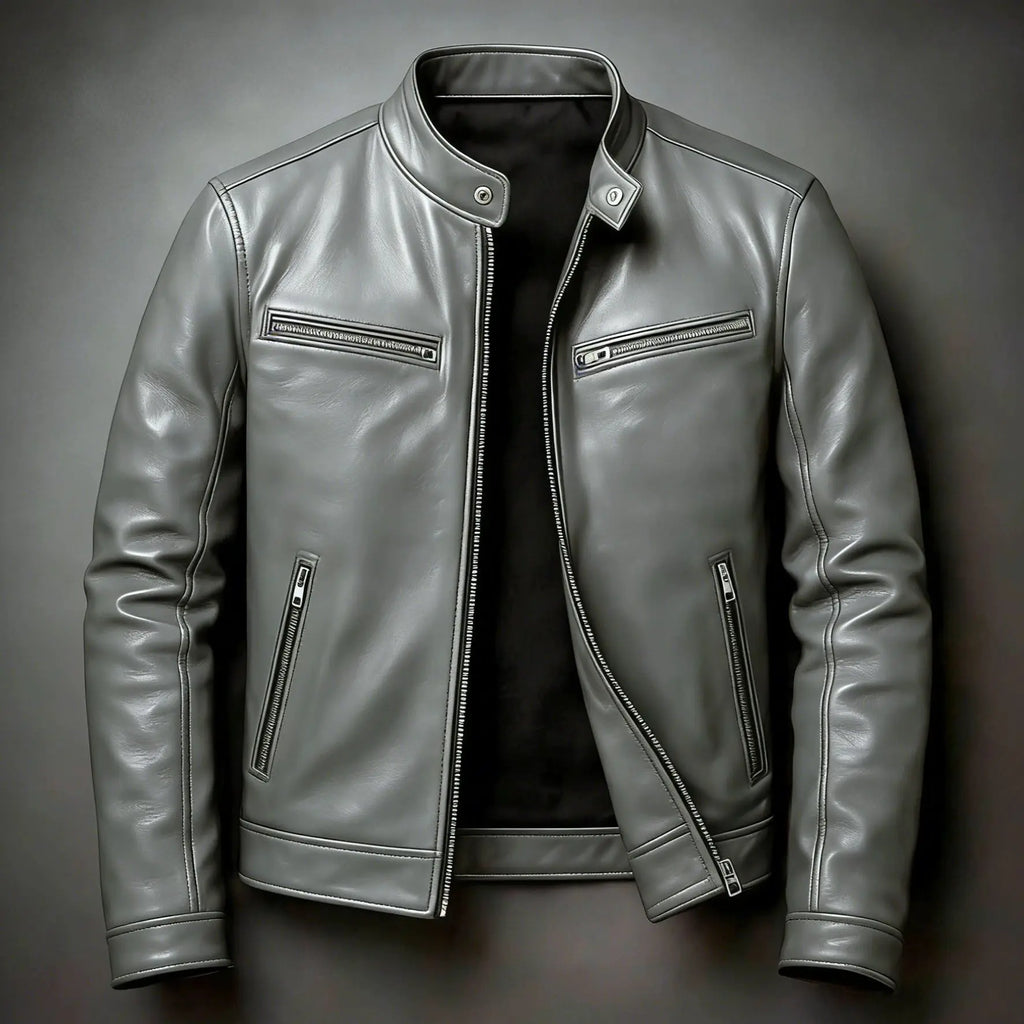 Mens Locomotive PU Leather Coat Mens Stand Collar Outdoor Handsome Leather Jacket Slim Punk Pilot Jacket Korean Trendy Clothes