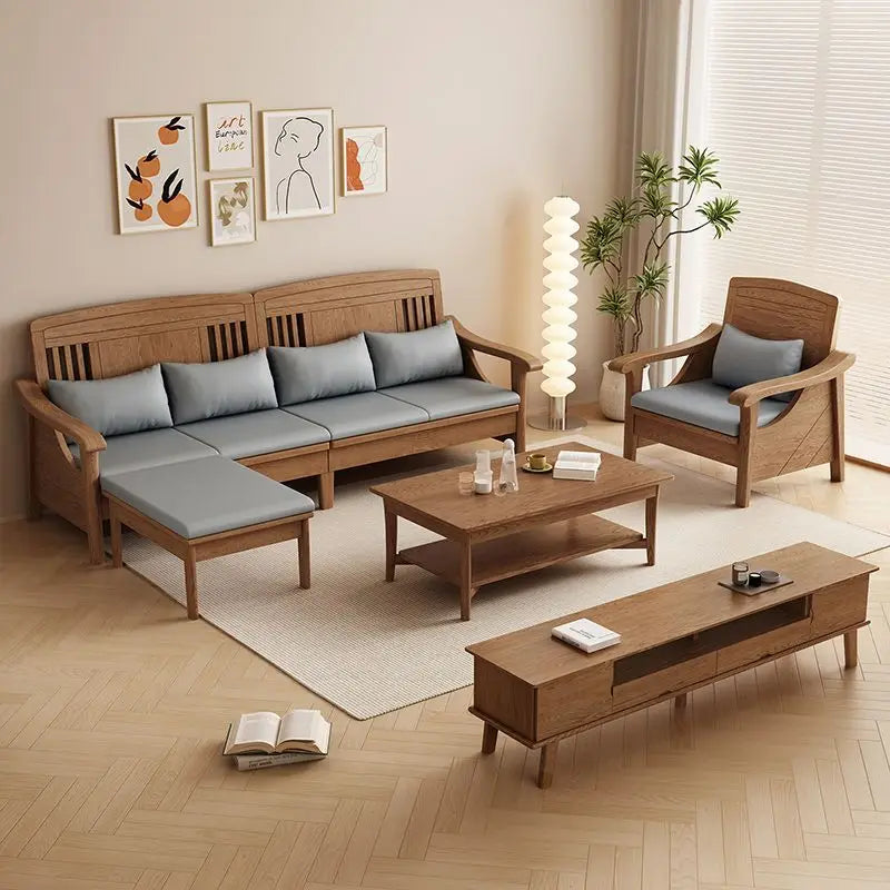 SA-12 Log Color Ash Wood Sofa All Solid Wood Sofa Combination Household Wooden Furniture
