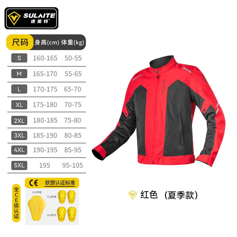 SULAITE Summer Motorcycle Jacket Suit Breathable Riding Gear Protective Racing Coat Motorbike Equipment for Men