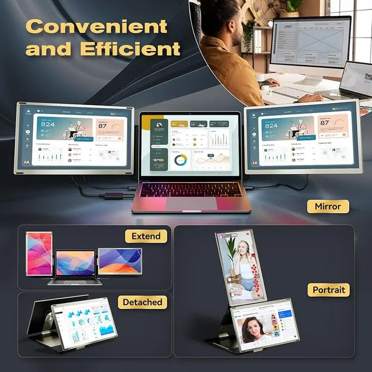 2025 OEM Portable DIY Laptop Monitor 15.6 Inch 1080P 360° Rotation Plug Play Detachable Triple Monitor Extender