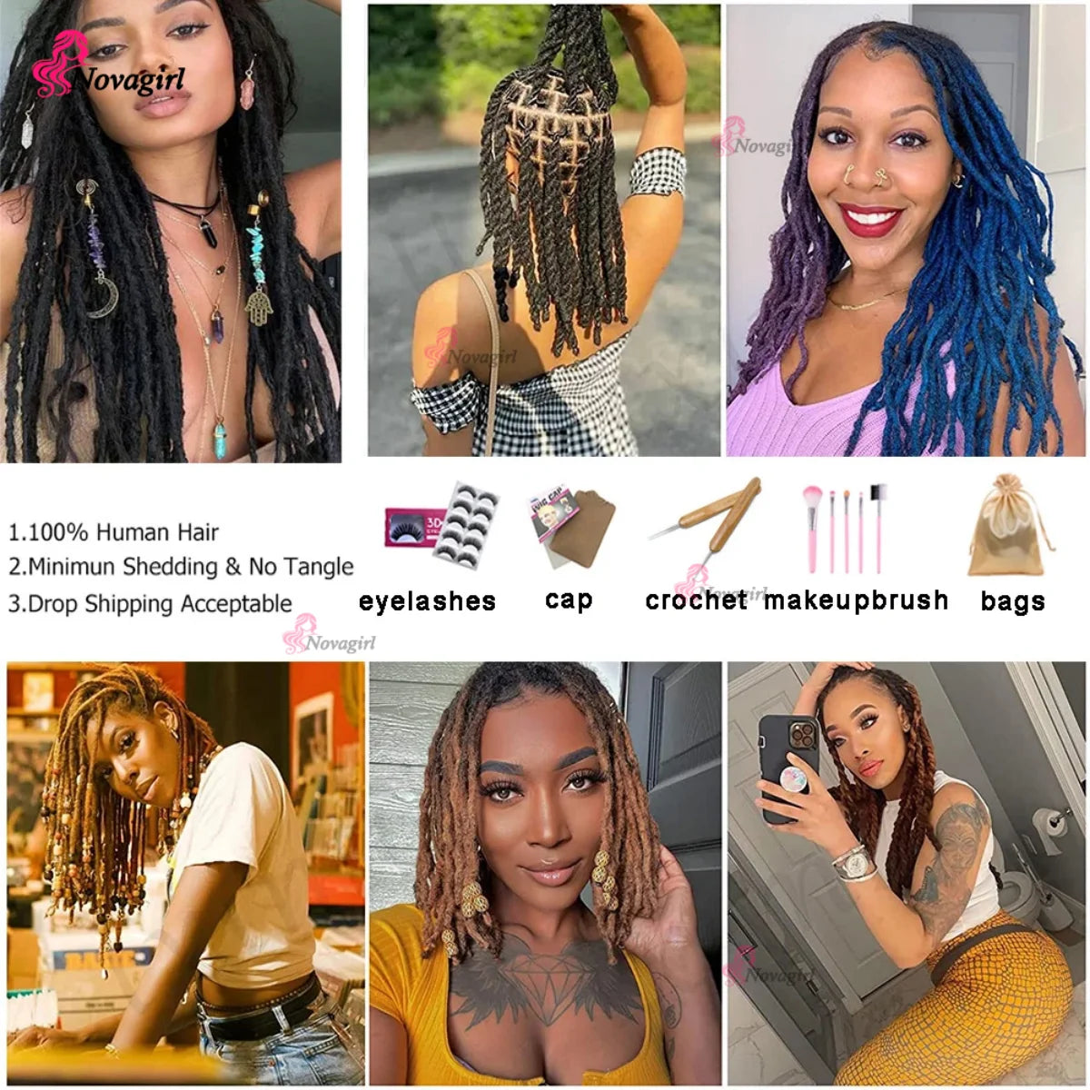 0.2/0.4/0.6/0.8 cm Human Hair Dreadlocks Extensions Brazilian Real Human Hair Locks Extensions Handmade Dreadlocks For Women/Men