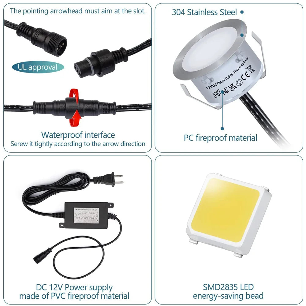 10pcs RGB LED Deck Light with Remote Control DC12V IP67 Waterproof Underground Lamp Dimmable Garden Stair Landscape Lighting
