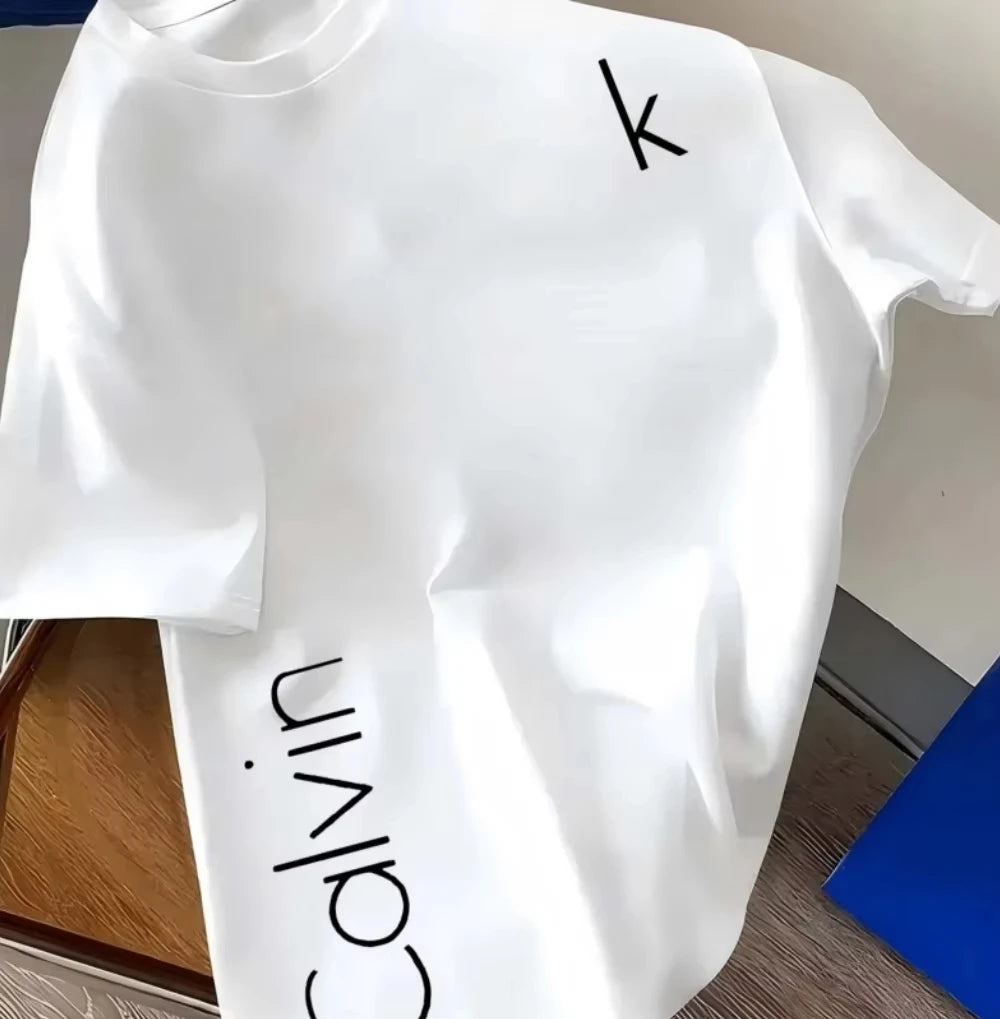 Men's Summer 100% Cotton Fashion Casual Loose Fit Plus Size Trendy Patterned Print Sports Round Neck Short Sleeve T-Shirt Top