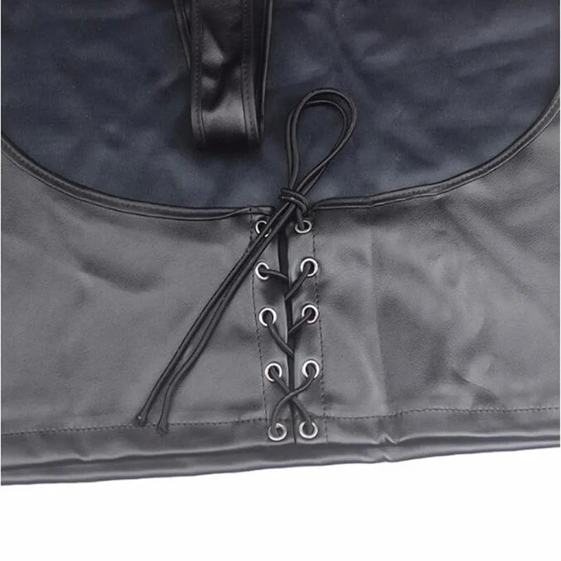 S-XXL Black PVC Bandage Mini Skirt & Thong Set Sexy Faux Leather Stage Show Costume for Women