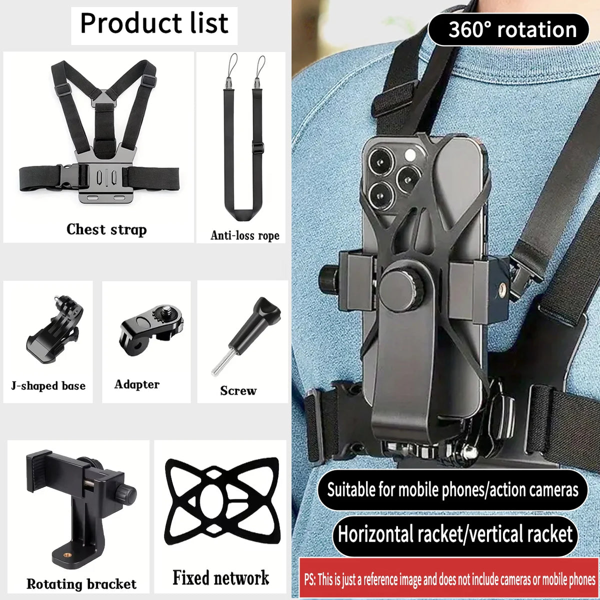 Adjustable Chest Mount for Action Cameras And Mobile Phones - Durable Auxiliary Shooting Tool for Sports And Outdoor Activities