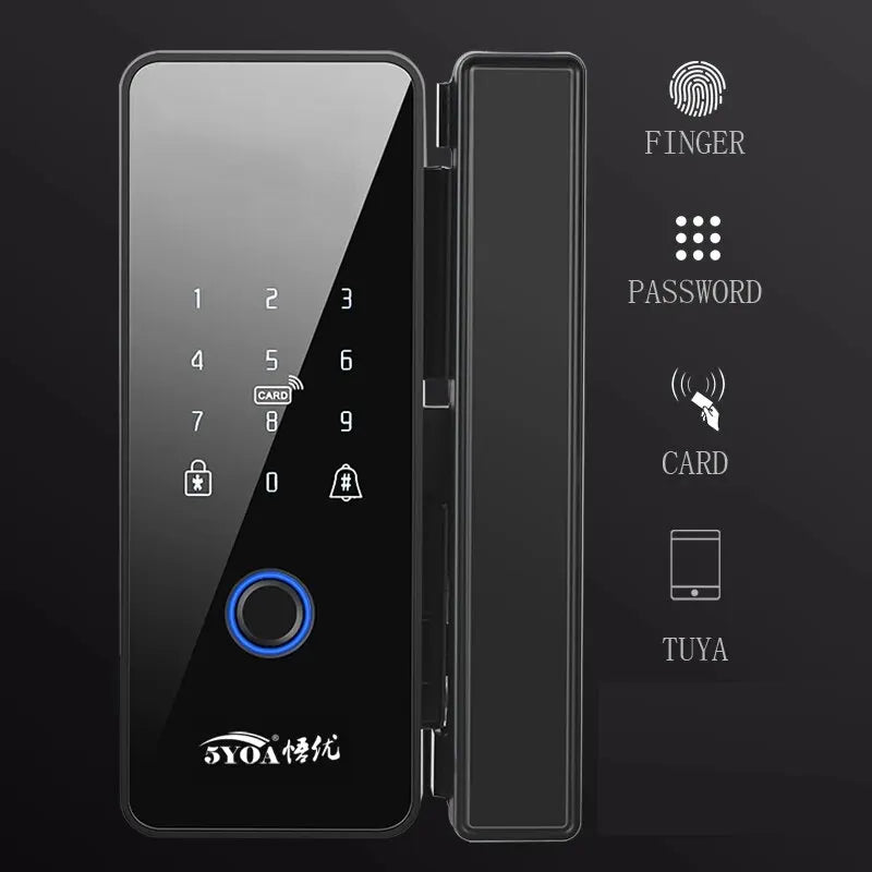 Tuya Door Lock App Glass Fingerprint Bluetooth Smart Glasses Electronic Biometric Door Lock 13.56Mhz RFID Remote Control Unlock