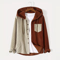 Autumn Men Patchwork Hooded Corduroy Shirts Long Sleeve Beige and Brown Fashion Cardigan Tops Retro Hoodies Premium Daily Blouse