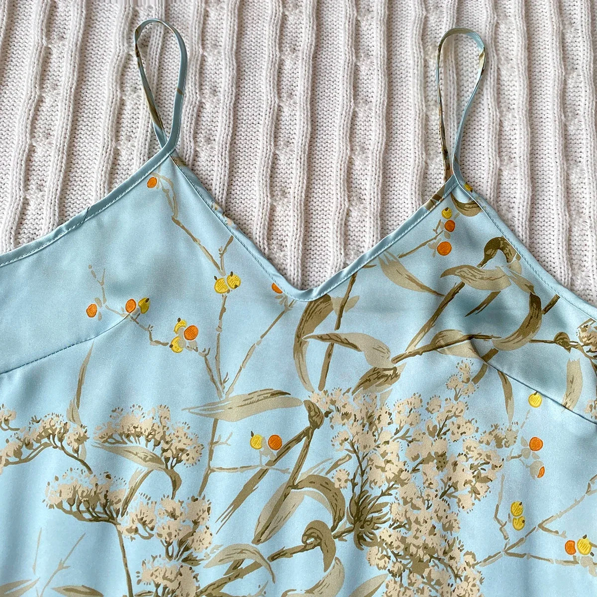Summer Elegant  Print Cami Tops Ruffle Hem Shorts Pajama Set  Women's Sleepwear V Neck Strap Loungewear