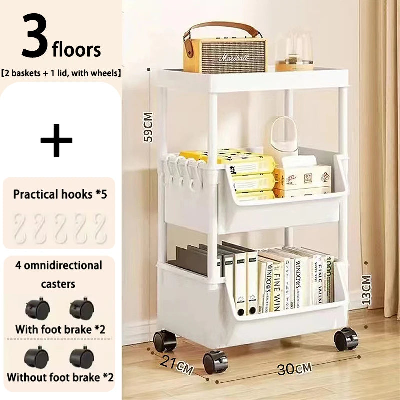 Kitchen Organizer Storage Rack Mobile Snack Toy Trolley Desk Side Book Shelf Rack Wheels