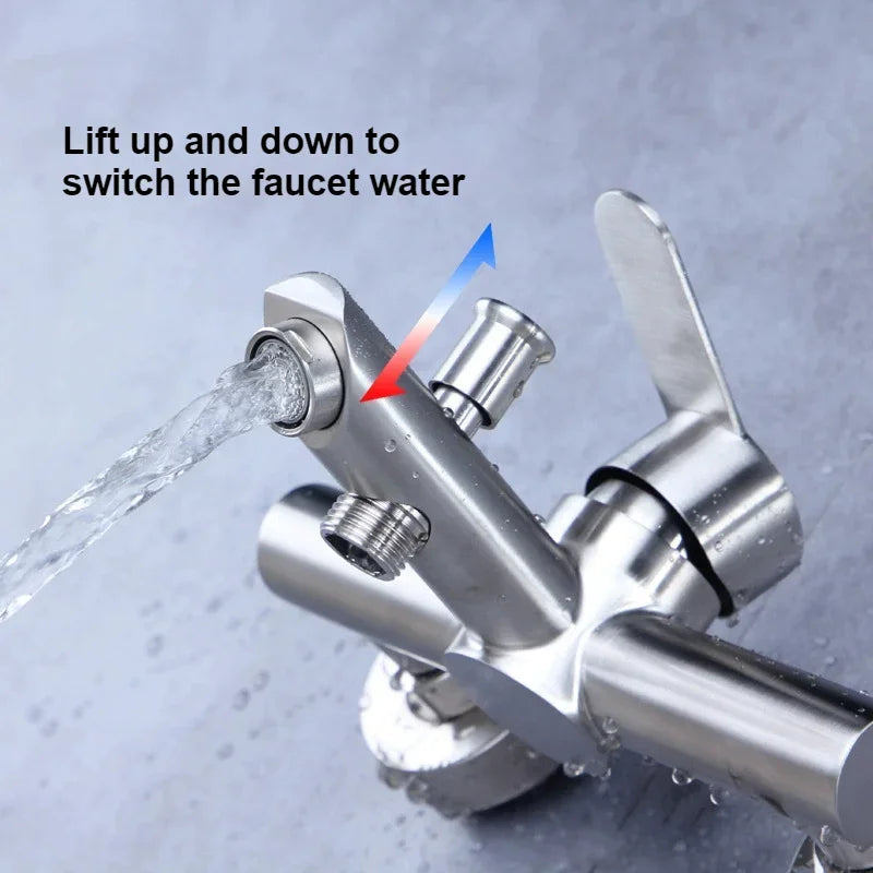 Wall Mounted Cold Hot Water Mixer 304 Stainless Steel Triple Valve Nozzle Tap Bathtub Faucet Bathroom Shower Faucet
