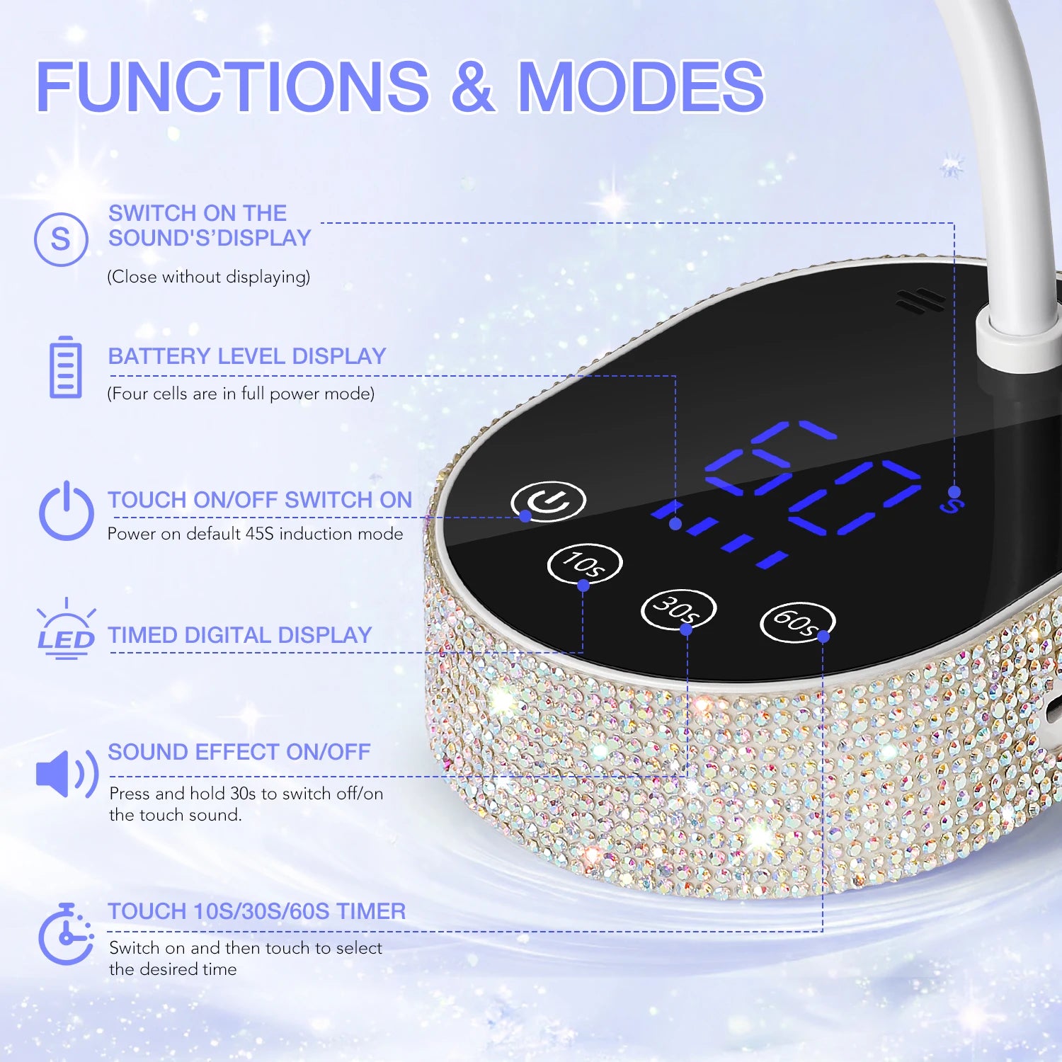 Wireless UV LED Nail Lamp 36W Rechargeable Mini Gel Dryer with Auto Sensor Timer and 360° Rotating Neck for Manicure on the Go