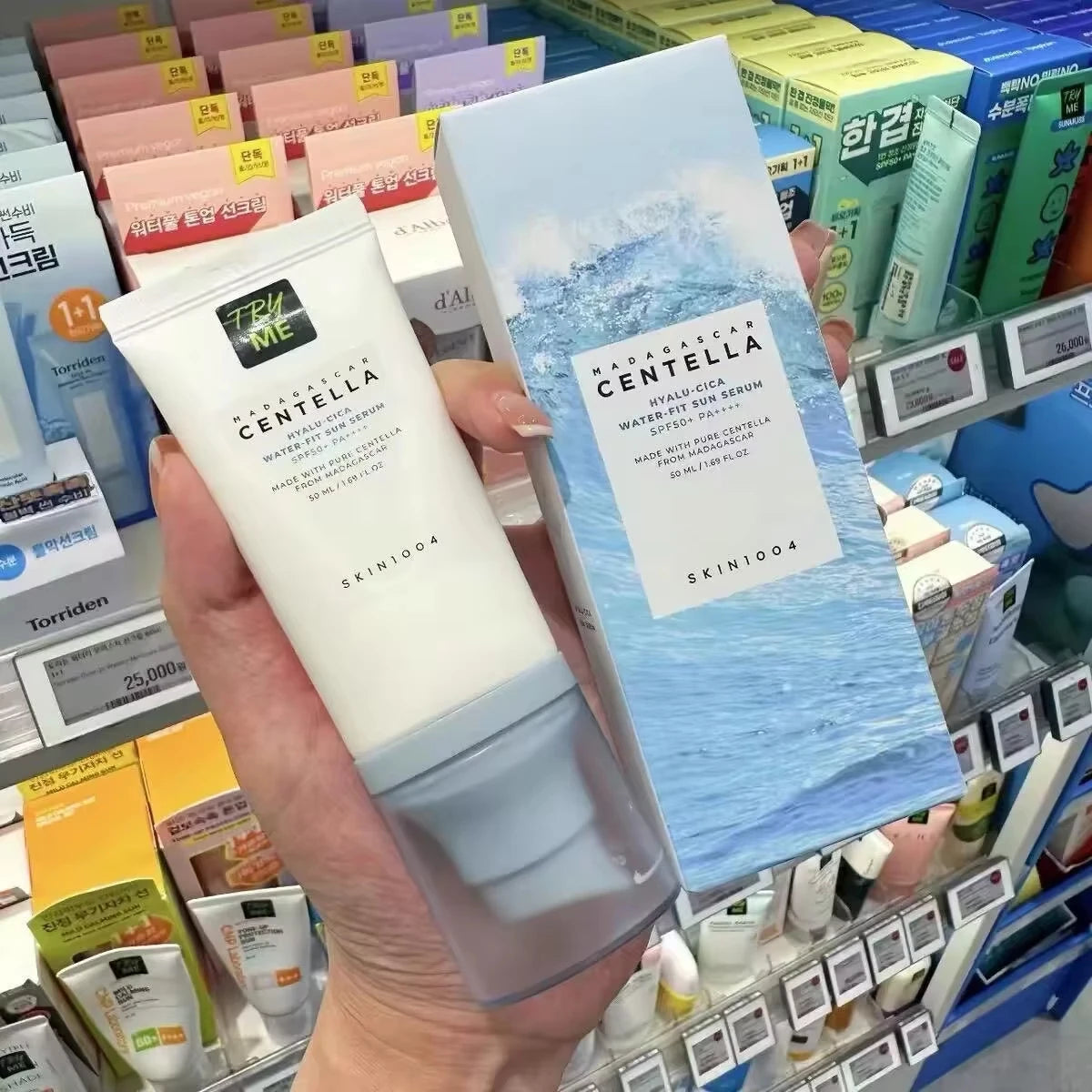 SKIN1004 Centella Hyalu Cica Water Fit Sun Serum SPF50 PA++++ 50ml Serum Like Texture Non Greasy Dewy Finish Korean Skincare