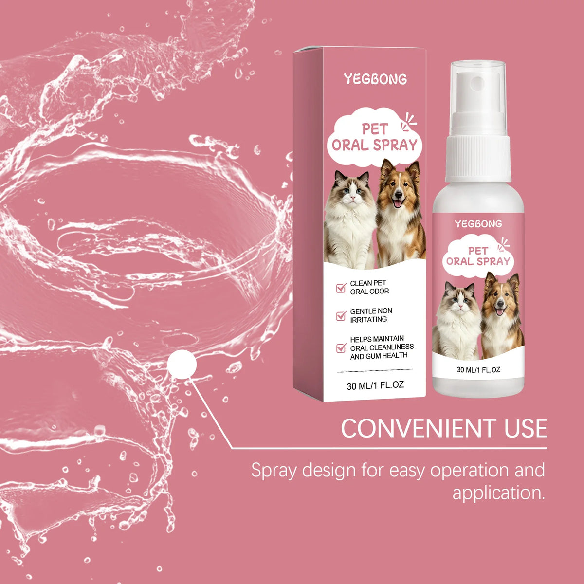 30ML Pet Oral Care Spray Gentle Formula Cleaning Teeth Stains Refreshing Breath Promote Gum Health Non-irritating Pet Oral Mist