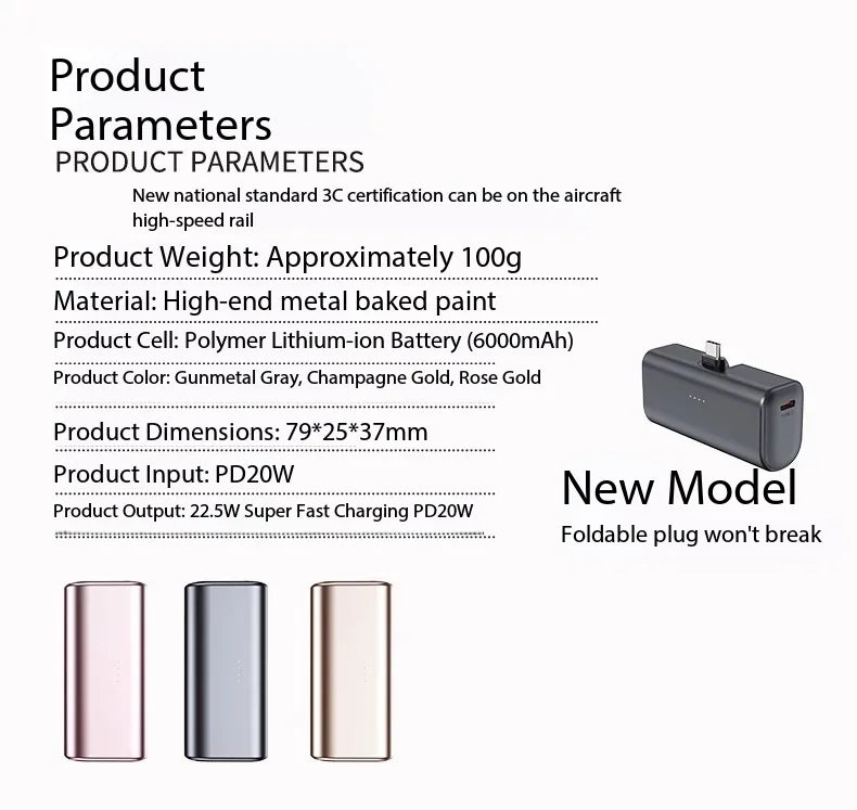 500000mAh 6000mAh 22.5W Fast Charging Mini Portable Charger USB-C Power Bank Suitable For IPhone 16/15 Series Android Devices