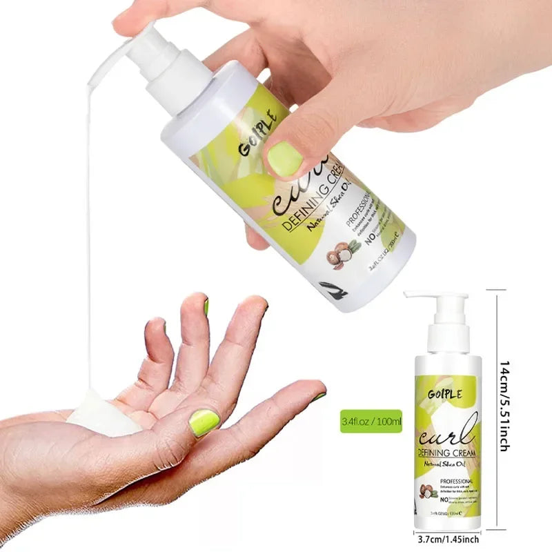 100ml Curl Defining Cream Natural Curls Shiny Elasticity Cream for Hair Moisturizing Anti-frizz Shap Mousse with 9row Brush 3pcs