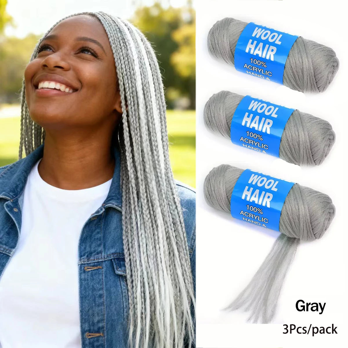 3 Pcs Brazilian Wool Acrylic Yarn for Braiding Synthetic Hair Extensions Crochet Box Senegalese Twist Jumbo Faux Locs for Women