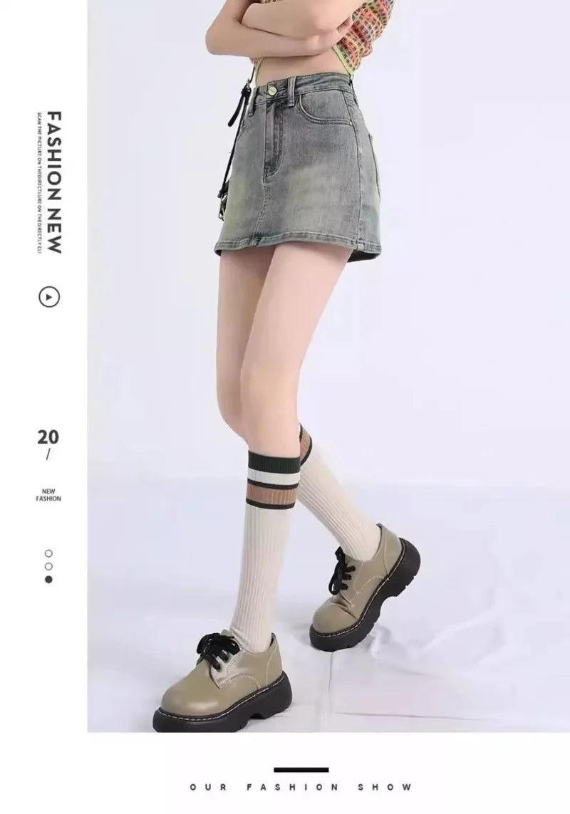 Sexy Retro Denim Skirt Women Anti-Light High Waist A-Line Slimming American Hot Girl Wrap Body Skirt Summer Fashion Mini Skirt