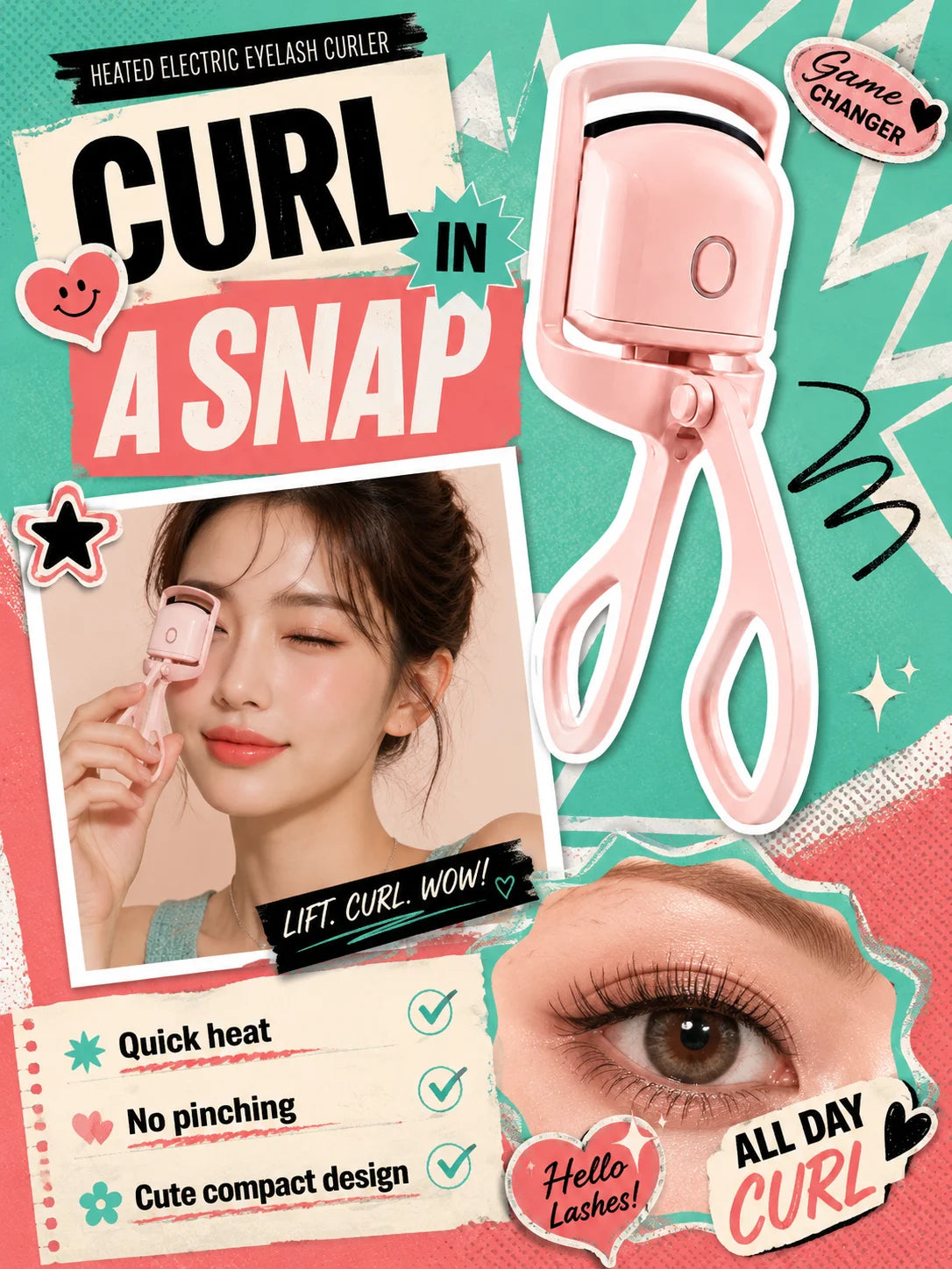 Electric Lash Curler for Women USB Rechargeable Heated Eyelash Styling Device Portable Beauty Tool for Eye Makeup