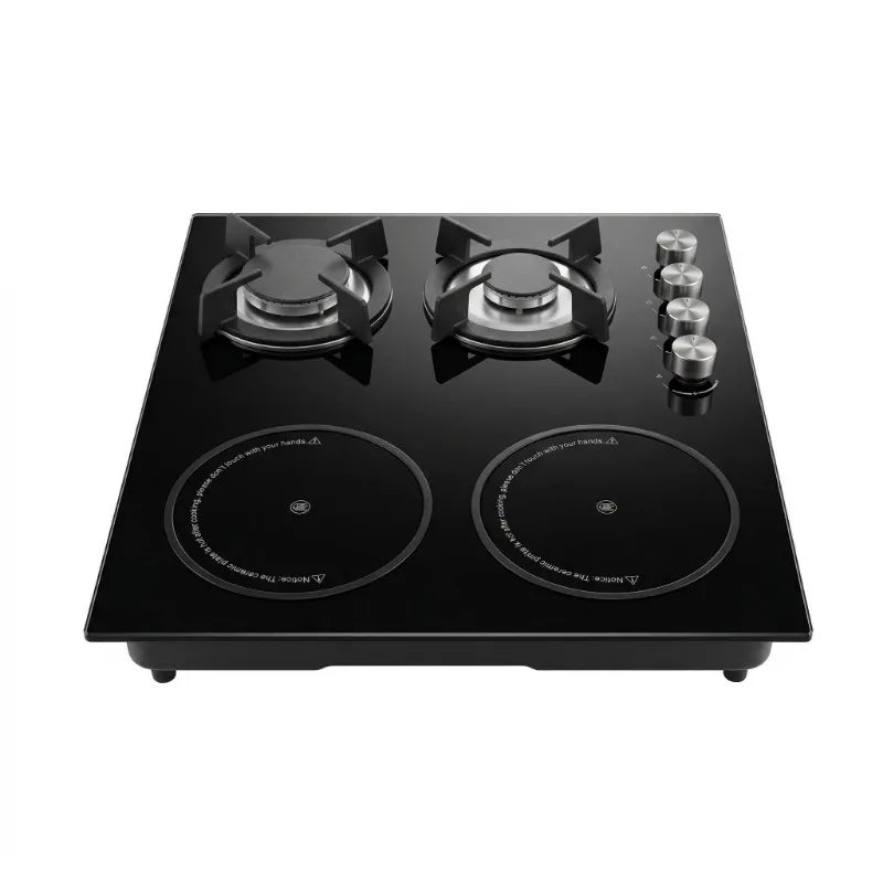 Modern two-port induction cooker and gas stove, natural gas, Class A energy efficiency, domestic, electric ignition