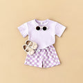 2PCS Kids Clothes Baby Boys Girls Solid Color Short Sleeve T-shirt Plaid Pattern Shorts Sets Baby Clothing Sets 0-3Y