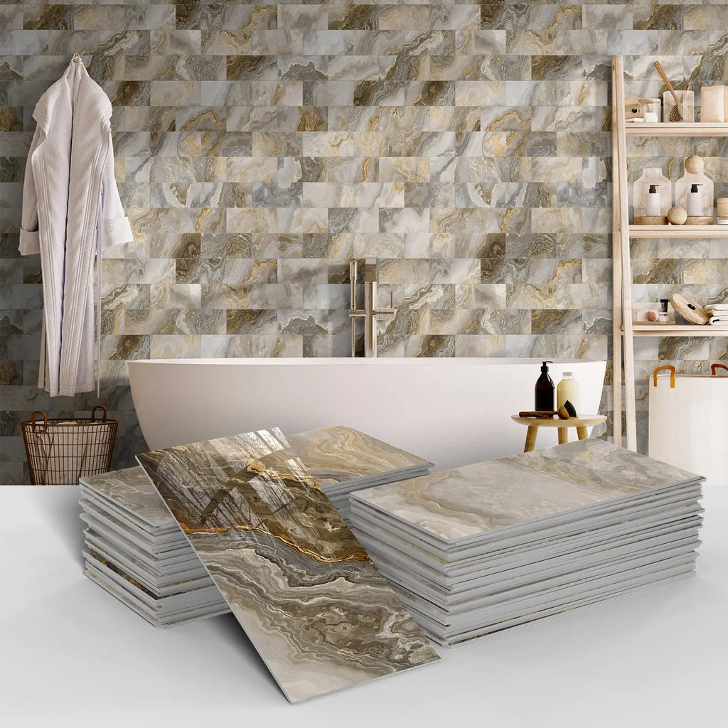 Marble Pattern Wall Sticker, 16/32/64pcs Peel & StickWall Decal, Waterproof Decorative Sticker For Home