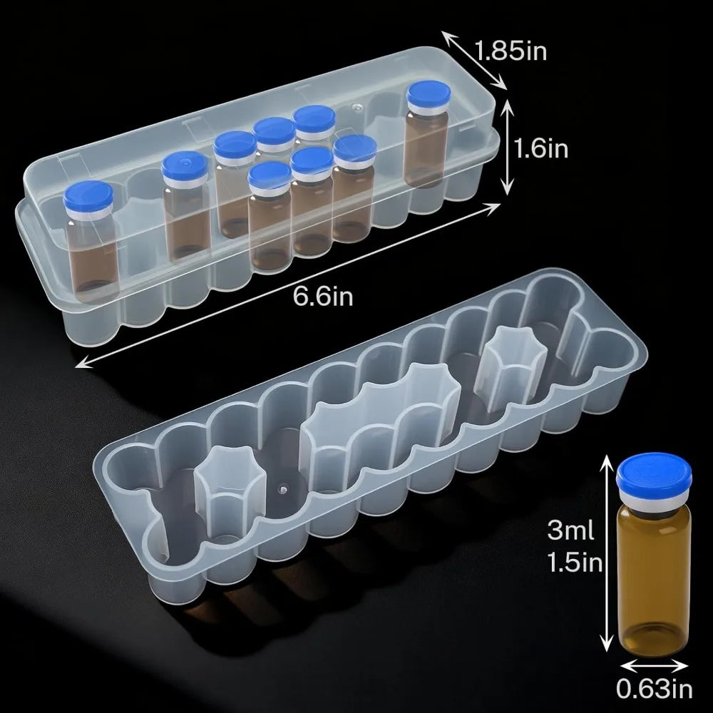 3/5/7/10mL 2/10/24-Slot Vial Storage Case Plastic Clear Microtube Storage Box Stackable Freezer Tube Box Refrigerator Organizer