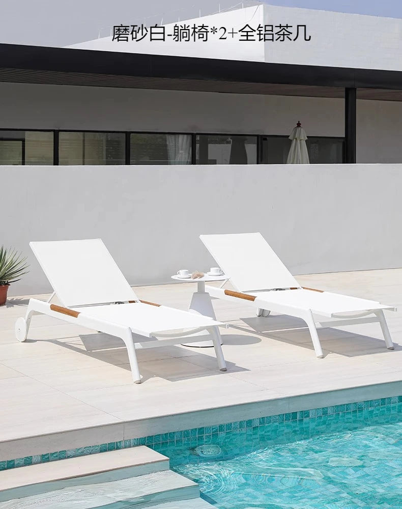 ZML Outdoor White Hotel Pool Sun Lounge Waterproof Seaside Beach Bed