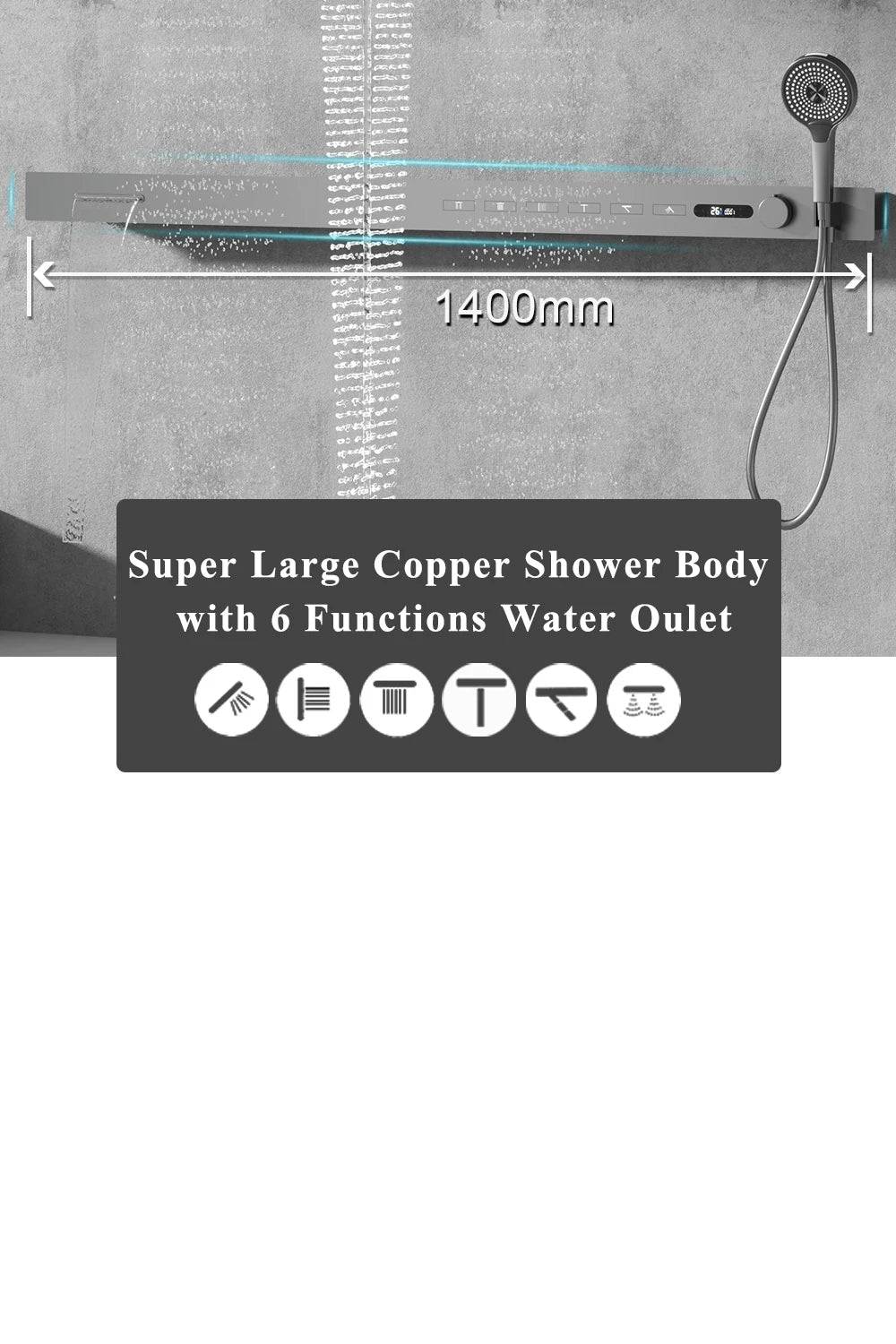 2026 Music Shower Head LED 1400mm Shower Body Waterfall Rainfall Thermostatic Bathroom Shower Set